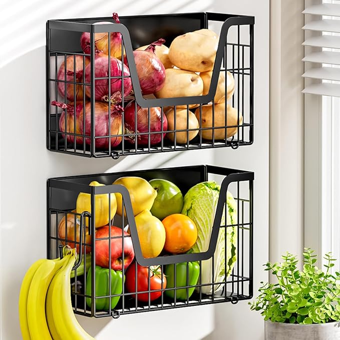 2 Set Magnetic Shelf for Fridge, Potato & Onion Storage Bins, Magnetic Fruit Basket for Refrigerator Pantry Kitchen Counter Laundry Organizer, Fridge Magnetic Spice Rack Magnet Fridge Storage