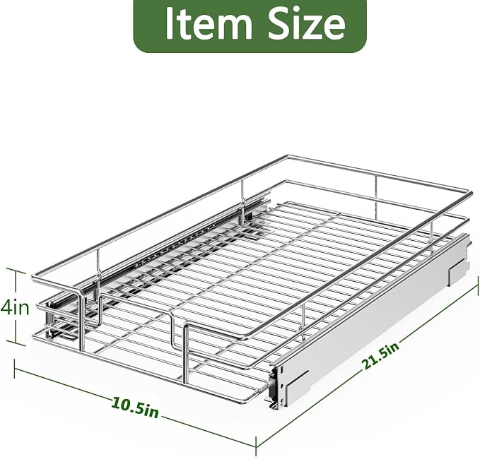LOVMOR Pull Out Cabinet Organizer 10½"W x 21½"D, Kitchen Cabinet Pull Out Shelves Slide Out Storage