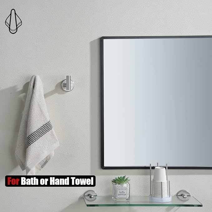 JQK Bathroom Towel Hook Brushed, Coat Robe Clothes Bath Wall Hooks for Kitchen Garage SUS 304 Stainless Steel Thick 0.8mm, 2 Pack Brushed Steel, TH100-BN-P2