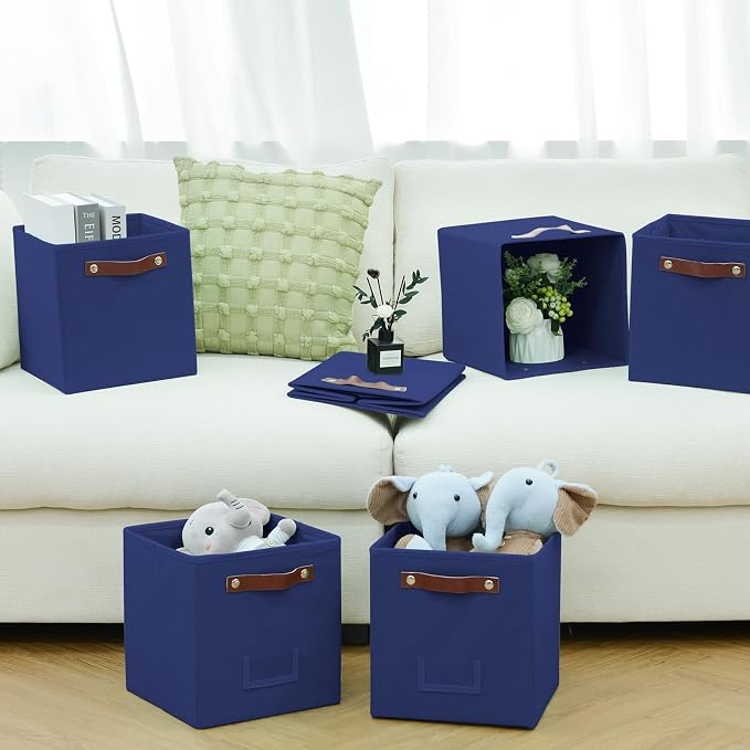 FinishingBo 6-Pack Storage Cubes with Handles & Label Holders Basket, Closet Cube Home Organizer Bins(Blue, 10.5*10.5*11 inch)