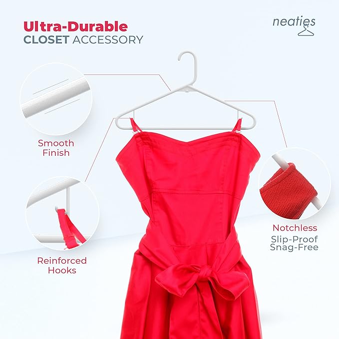Plastic Hangers 100 Pack – Made in the USA – 6lb Capacity Standard Clothes Hangers with Strap Hooks for Dresses, Lingerie, Shirts, Pants, and Jackets – White & Blue