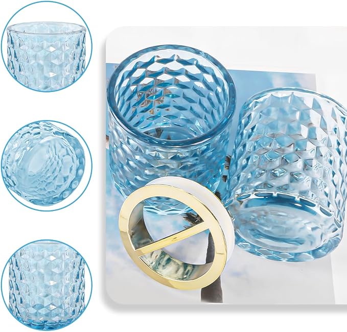 2pcs Blue Toothbrush Holders for Bathrooms, Glass Toothbrush Holder and Bathroom Tumbler Set, Gold Tooth Brush Cup Holder, Bathroom Counter Organizer for Brushes, Toothpaste