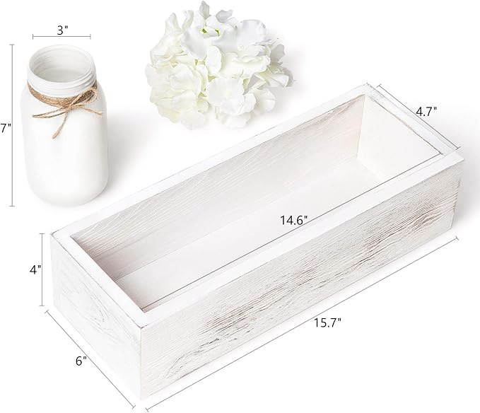 Dahey Bathroom Decor Box, Toilet Paper Holder, Farmhouse Rustic Wood Box Funny Home Decor for Bathroom Kitchen (Mason Jar and Artificial Flower Included), White