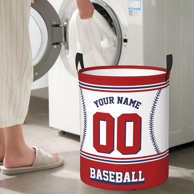 Custom Baseball Laundry Hamper Personalized Laundry Basket Customized Name And Number Collapsible Storage Basket for Bedroom Bathroom Living Room Baseball Fan Gifts