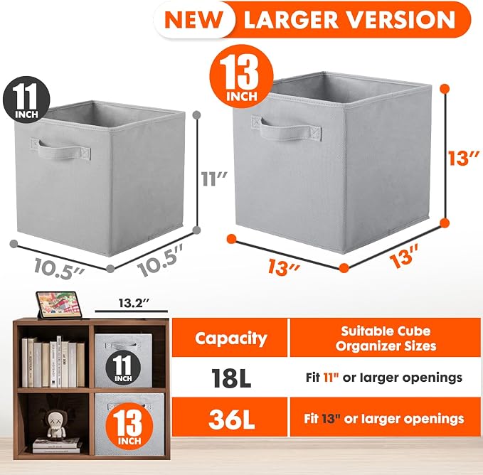 ShellKingdom Storage Bins, Foldable Fabric Storage Cube And Cloth Organizer | Storage Drawer For Closet And Toys, 13 X 13 X 13 INCH, 2 Pack (Grey)