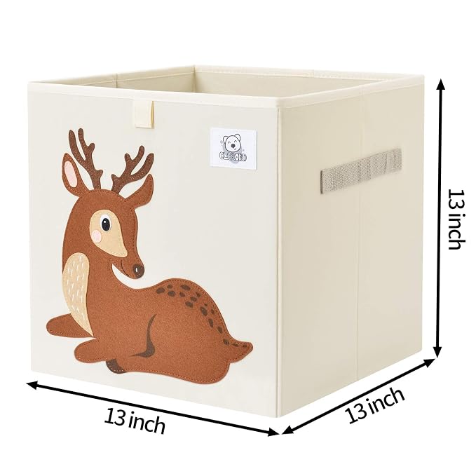 Foldable Animal Cube Storage Bins Fabric Toy Box/Chest/Organizer for Toddler/Kids Nursery, Playroom, 13 inch (Deer)