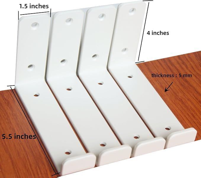 12 Pack - 5.5" L x 4" H x 1.5" W J Lip Shelf Brackets Rustic Farmhouse Iron Wall Floating Shelf Bracket Metal Shelf Bracket Industrial Shelf Supports with Screws White