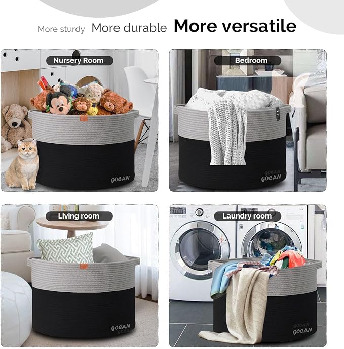 GOCAN Extra Large Storage Laundry Basket 22" X 22"X 14" Cotton Rope Woven Basket for Blanket Basket with Handles for Living Room Toys Storage XXXL