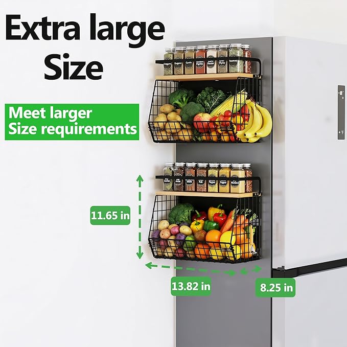 Magnetic Shelf for Fridge with Wood Lid, Fruit Potato & Onion Storage Bins, Magnetic Spice Rack for Refrigerator Pantry Organizer & Storage, Large Container for Refrigerator, Kitchen Counter & Laundry