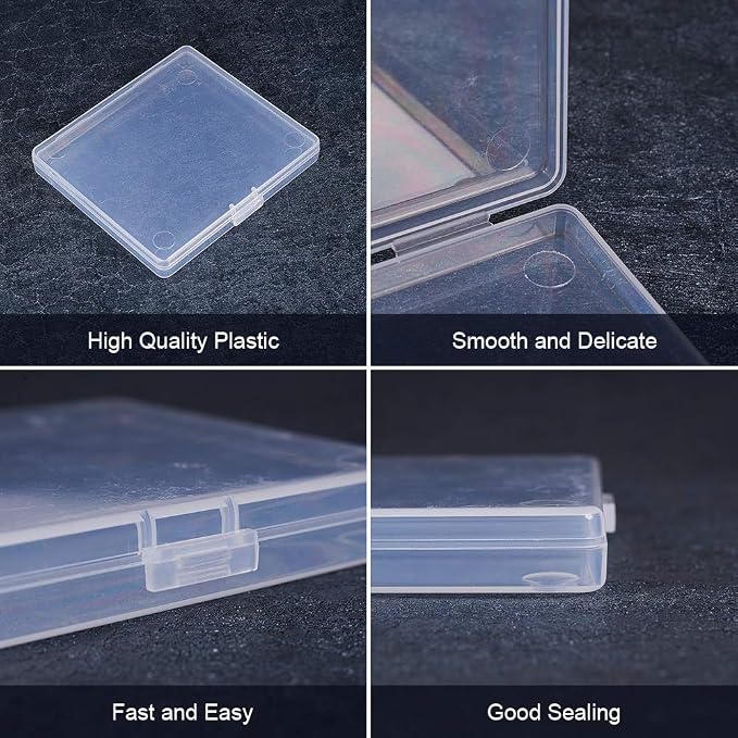 BENECREAT 18 Pack Rectangle Clear Plastic Bead Storage Containers Box Drawer Organizers with Lid for Beads Cards and Other Craft Accessories - 3.3x3x0.47 Inches