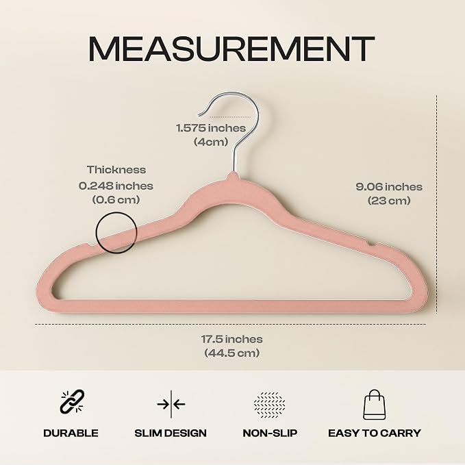 Utopia Home Velvet Hangers, Pink, 50 Pack | Luxury Non-Slip Slim Pant & Coat Hangers, Strong Space-Saving Clothes Hangers with Pants Bar and 360° Swivel Hook