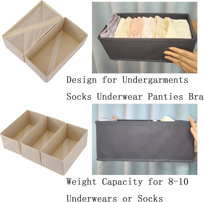Bructhun Drawer Organizer Set of 4- Fabric Storage Bins for Clothes, Underwear, Socks & Bras - 11" Dresser Dividers for Bedroom Closet