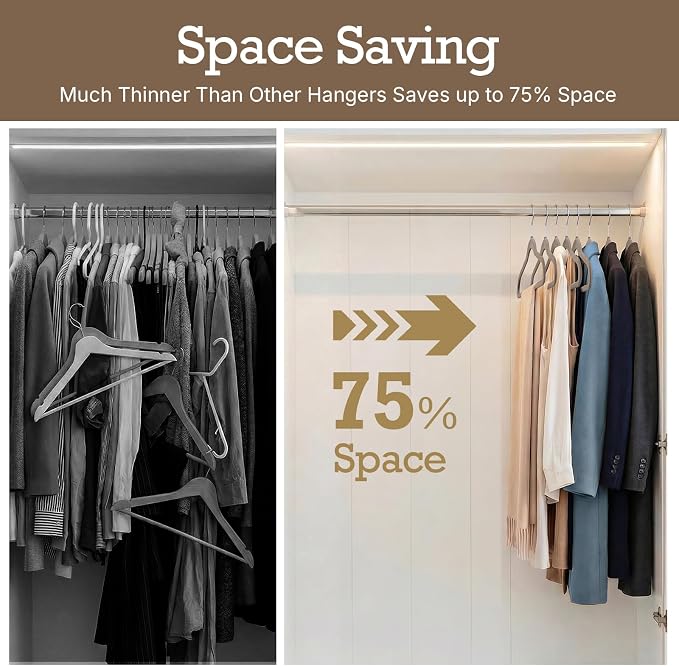 HOUSE DAY Taupe Velvet Hangers 60 Pack, Non Slip Clothes Felt Hanger Heavy Duty for Coat, Premium Slim Space Saving Suit Hangers for Closet Organizer, 360° Rotating Silver Hook