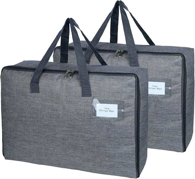YACQ 2 Pack Large Moisture-Proof Storage Moving Travel Bag for Comforter Pillow Blanket Quilt Bedding Clothes/Water-Resistant Linen Fabric/Storage Container for Closet Under-Bed