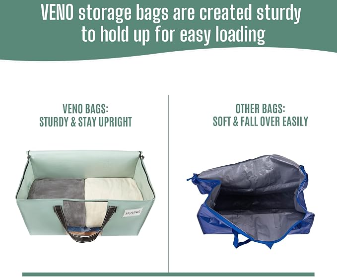 VENO 8 Pack Heavy Duty Moving Bags, Clothes and Comforter Storage Bags with Clear Window, College Dorm Essentials Packing Supplies, Foldable Boxes Alternative (Light Green Matte, 8 Pack)