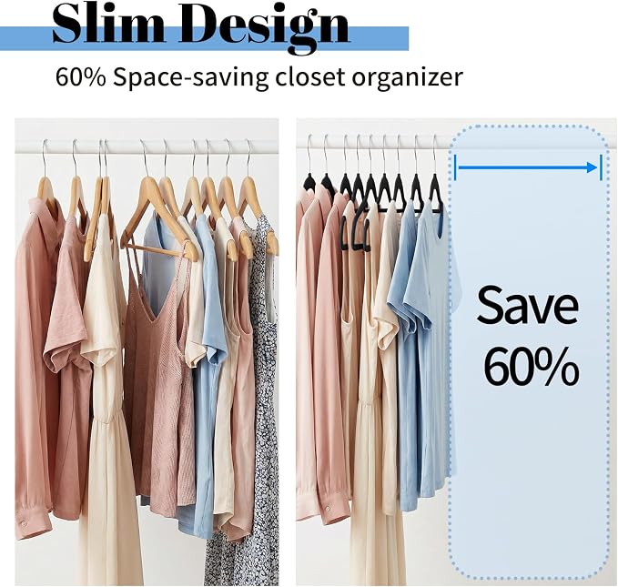 Smartor Black Velvet Hangers 20 Pack, Space Saving Clothes Hangers with Tie Bar, Non-Slip Felt Hanger with Shoulder Notches, Heavy Duty Suit Hanger for Coat, Shirt, Pants, Dress | Non-slip Felt, Shoulder Notches and 360° Hooks Keep Suits, Dresses and P...