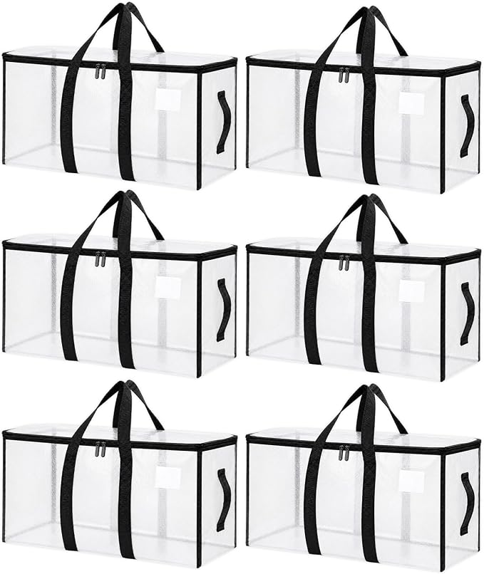 Songrey Heavy Duty Moving Bags, 6 Pack Large Storage Bags with Zipper & Handles, Waterproof Totes Bags for Clothes Packing, Moving, College Supplies, Home Organization
