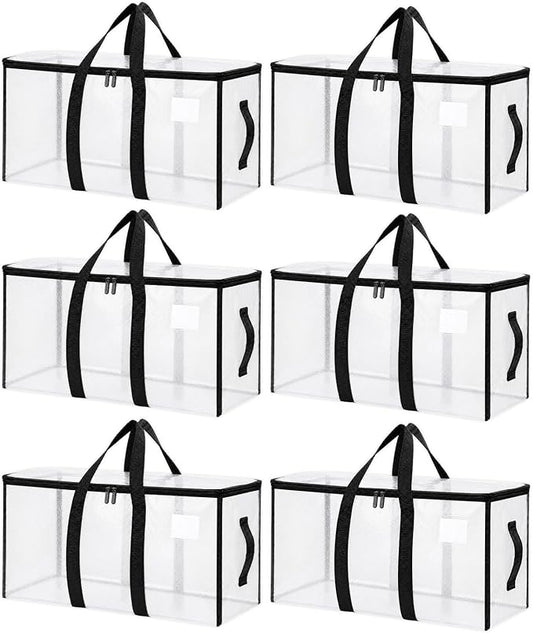 Songrey Heavy Duty Moving Bags, 6 Pack Large Storage Bags with Zipper & Handles, Waterproof Totes Bags for Clothes Packing, Moving, College Supplies, Home Organization