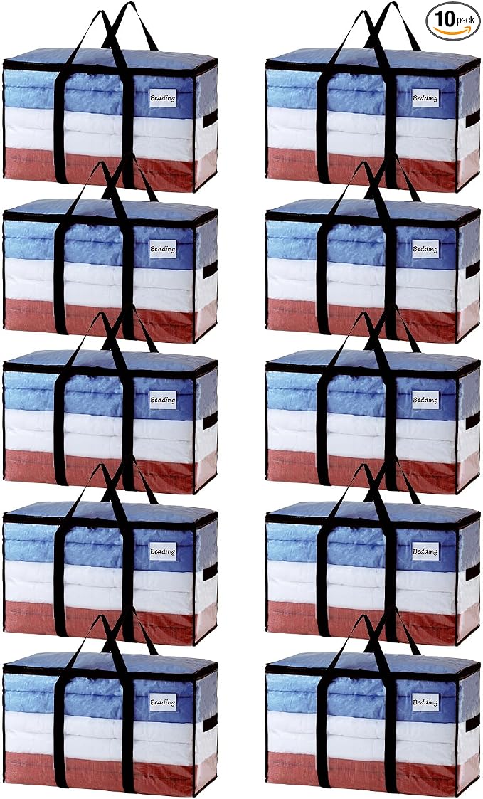 TAILI Extra Large Moving Bags, 10 Pack Clear Heavy Duty Totes For Storage with Visible Window, Wrap Around Handles, Storage Bags for Space Saving, Alternative to Moving Boxes