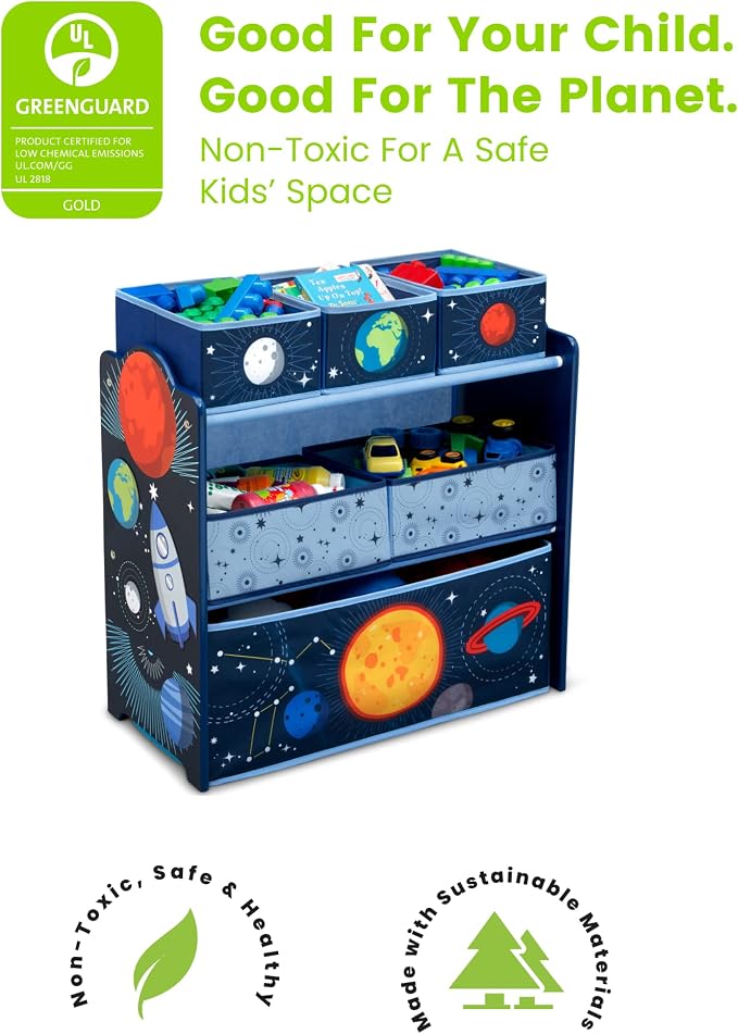 Delta Children Space Adventures Design & Store 6 Bin Toy Storage Organizer - Greenguard Gold Certified, Blue
