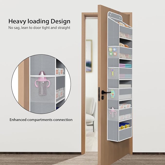 Univivi Door Hanging Organizer Nursery Closet Cabinet Baby Storage with 6 Large Compartments and 8 Side Pockets for Cosmetics, Toys and Sundries
