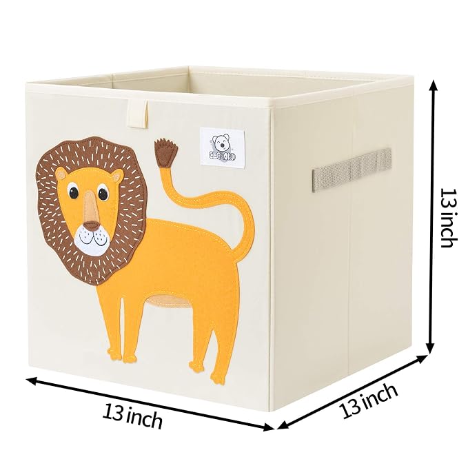 Foldable Animal Cube Storage Bins Fabric Toy Box/Chest/Organizer for Toddler/Kids Nursery, Playroom, 13 inch (Lion)
