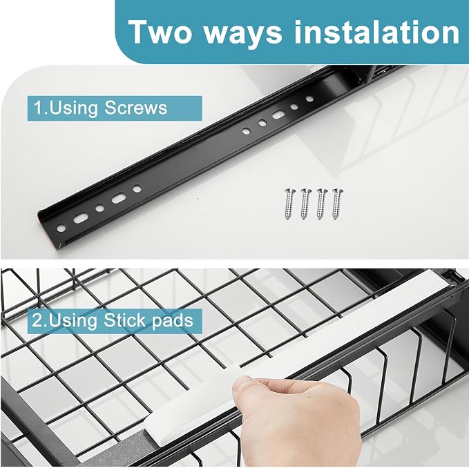 sagetta Black Under Sink Organizers with Sliding Rails Two Pack Under Kitchen Sink Organizers and Storage Pull out Kitchen Cabinet Organizer Height Adjustable Cabinet Storage Shelves Two Tiers