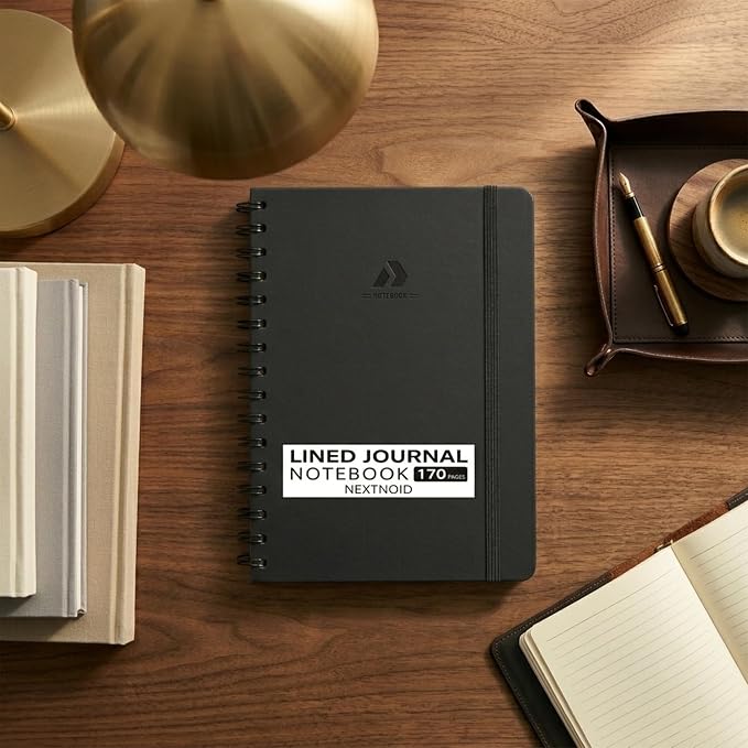 Nextnoid Lined Spiral Notebook Journal For Women & Men - A5(5.8" x 8.3") 170 Pages, Hardcover Notebooks for Work & Note Taking, College Ruled Journals for Writing - Black