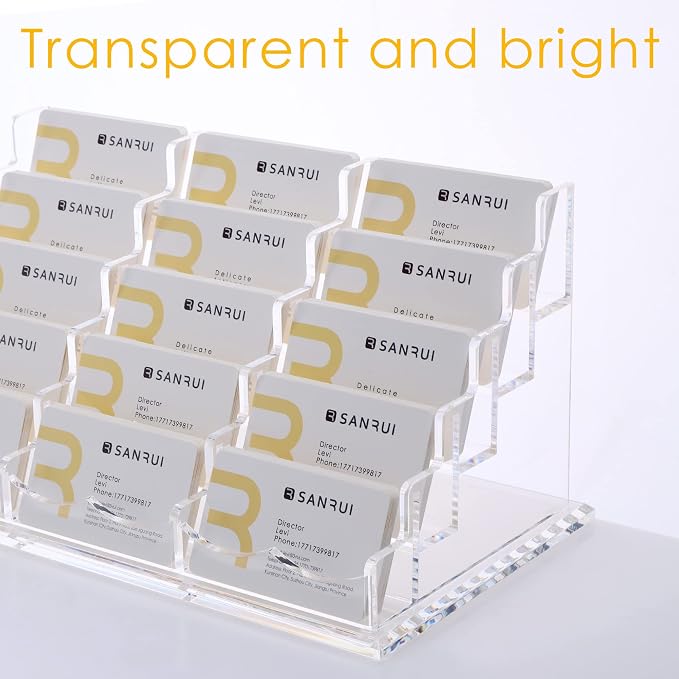 SANRUI Acrylic Multiple Business Card Holder Display for Desk, 15 Slots Business Card Stand, Clear Horizontal 5 Tier Business Card Holders, Holds 750-900 Cards