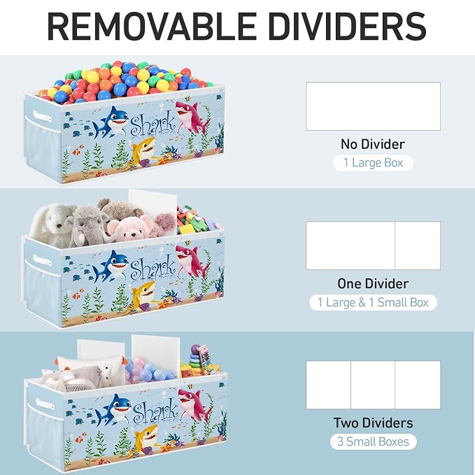 Extra Large Collapsible Toy Box with Lids, Sturdy Storage Organizer for Kids, 38"x16"x13" Toy Chest for Playroom, Nursery, Bedroom, Living Room (Sharks)