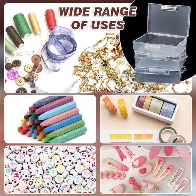 BENECREAT 6 Pack Clear Plastic Box Clear Storage Case Collection Organizer Container with Hinged Lid and Hangers For Organizing Small Parts Office Supplies Clip - 3.93x2.75x1.3 Inches