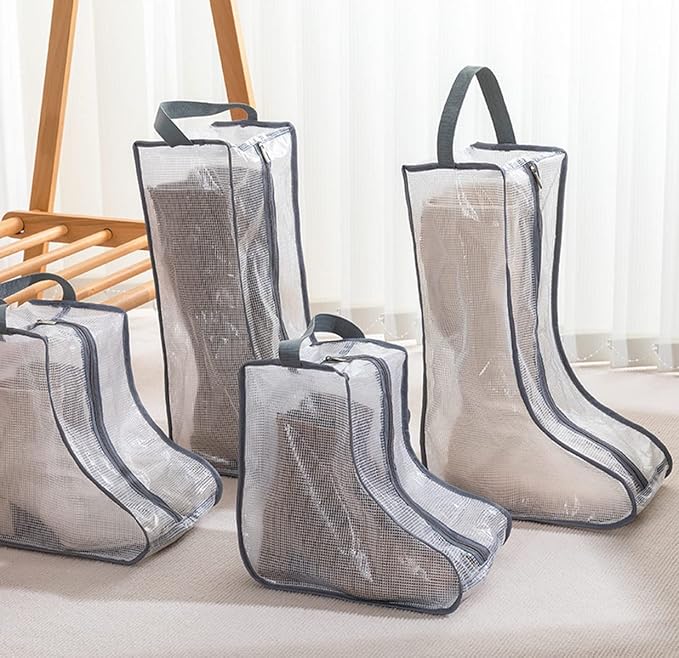 Portable Women's Tall/Short Boot Storage Bags - 2 Pack Waterproof Transparent Travel & Daily Use Shoe Bags