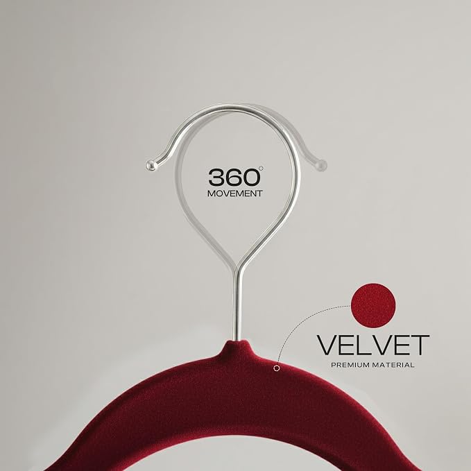 Utopia Home Velvet Hangers, Burgundy, 20 Pack | Luxury Non-Slip Slim Pant & Coat Hangers, Strong Space-Saving Clothes Hangers with Pants Bar and 360° Swivel Hook