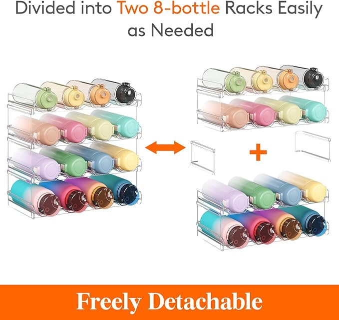 Lifewit Stackable Water Bottle Organizer for Cabinet, Plastic Bottle Holder Fits Bottles/Tumblers up to 3.8" Diameter for Pantry/Countertop, 4 Tier Holds 16 Bottles 41 x 20 x 34 cm/16 x 8 x 13.4