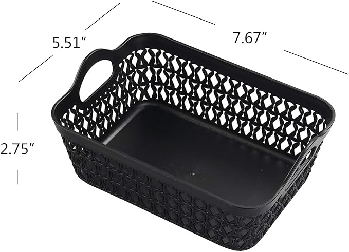 12-Pack Mini Plastic Storage Basket Trays with Handle, Black