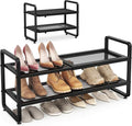 SAYZH Expandable Shoe Rack for Closet, Adjustable Metal Shoe Organizer with Sturdy Mesh Shelves for Boots & Heels, Stackable Shoe Storage for Entryway, Garage, Small Spaces (Black, 2-Tier)