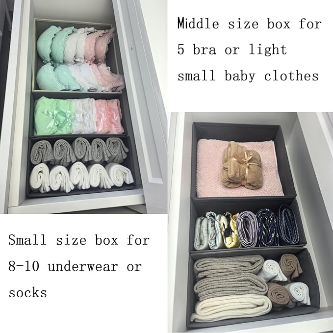 Bructhun Drawer Organizer Set of 4 - Fabric Storage Bins for Clothes, Underwear, Socks & Bras - 11" Baby Dresser Dividers for Bedroom Closet