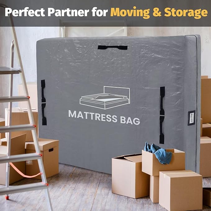 Mattress Bags for Moving and Storage, BETU Waterproof Mattress Protector Twin XL Mattress Cover with 8 Heavy Duty Handles and Zipper Extra Thick Moving Supplies for Dorm Reusable (82x42x13.5 Grey)