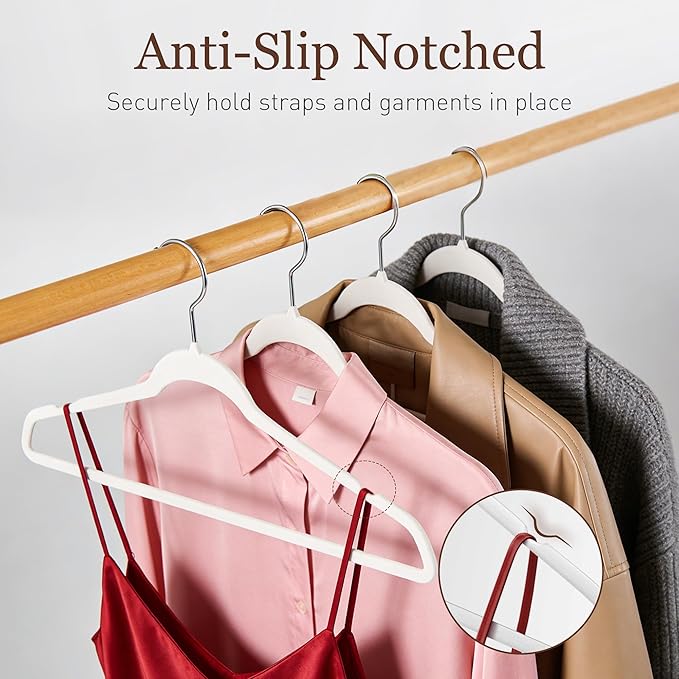 Velvet Hangers 50 Pack, 17.5 Inches Wide Large Size, Heavy Duty Non-Slip Slim Clothes Hangers for Pants, Coats, Skirts, Jeans, Sweaters and More, Nylon-Flocked, White