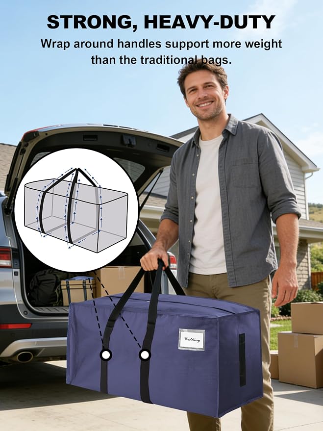 HOMESURE Supports 200lbs Heavy Duty Moving Bags - Strong Zipper & Wrap-Around Handles - Water-Resistant Storage Totes, Durable Alternative to Moving Boxes - 40 Pack - Blue