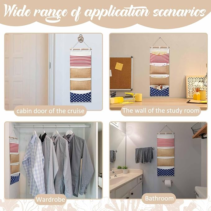 Juexica Fish Extender 32.3 x 13.2 Inch Hanging Pockets 4 Pocket Innovation Storage Bag Hanging Organizer Linen Cotton Wall Storage Bag for Cruise Cabin Door Closet Gifts(1 Pcs)