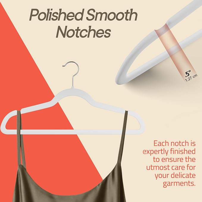 White Velvet Hangers 5 Pack – 360° Swivel Hook, Non-Slip and Space Saving Hangers, Heavy-Duty 11 lbs Weight Capacity - Smooth Velvet Finish for Crease-Free Clothes and Effortless Closet Organization