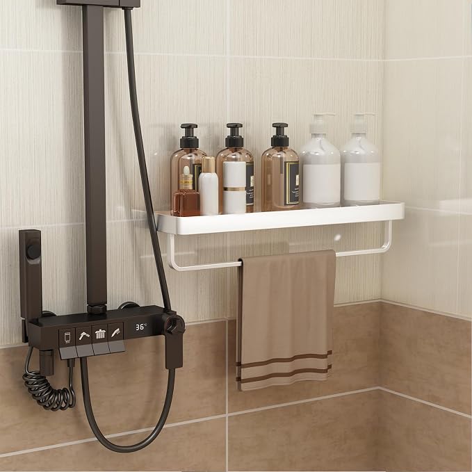 Danpoo 20 Inch Long Floating Bathroom Shelf with Towel Bar, Clear Tempered Glass Wall Shelf for Bathroom Storage Organizer, Matte Silver