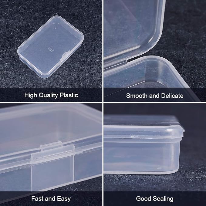 BENECREAT 12 Pack Rectangle Clear Plastic Bead Storage Containers Box Case with Lid for Earplugs Tiny Beads Dices and Other Craft Accessories - 3.46x2.28x0.78 Inches