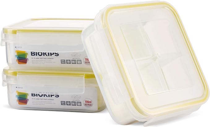 Komax Biokips Snack Containers – Bento Box Meal Prep Container Set w/4 Compartments – Portion Control Lunch Containers – BPA-Free Airtight Food Storage Containers (3 Pcs)