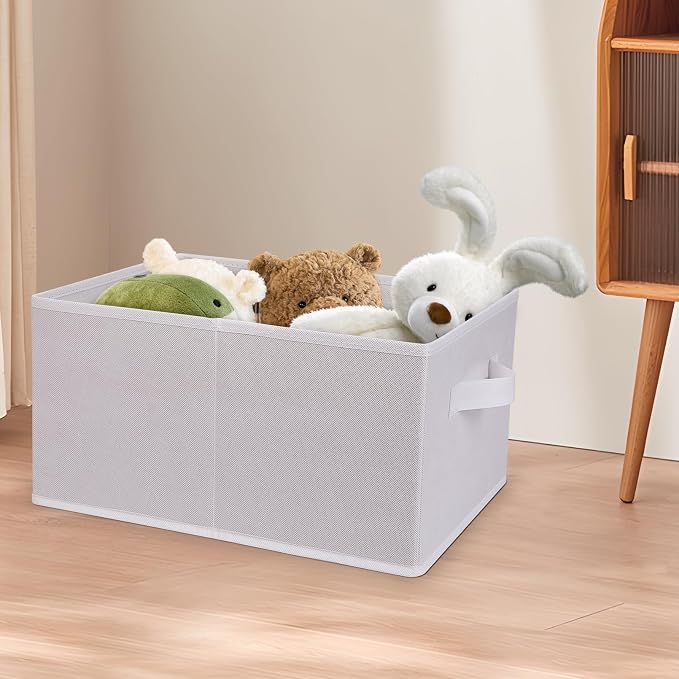 JAKAGO Fabric Storage Bins set of 4 Rectangle Storage Baskets with Handle Foldable Closet Organizer for Clothes Towel bedding Books Collapsible Clothing Container for Shelves Bedroom(White High)