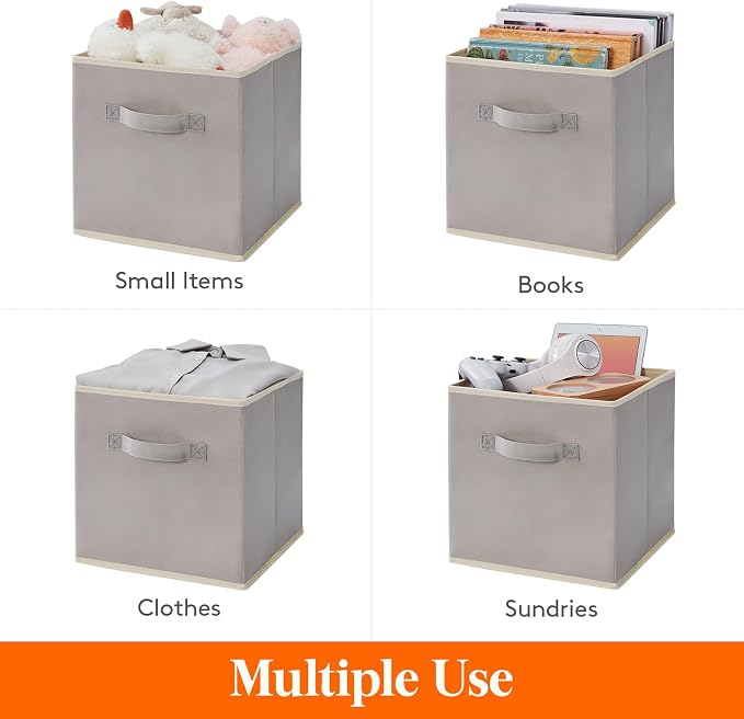 Lifewit Storage Cubes, Foldable Decorative Fabric Storage Baskets for Organizing Home Organizers with Handles for Shelves, Closet, 11 Inch Bins, 18L Light Gray, 12 Packs