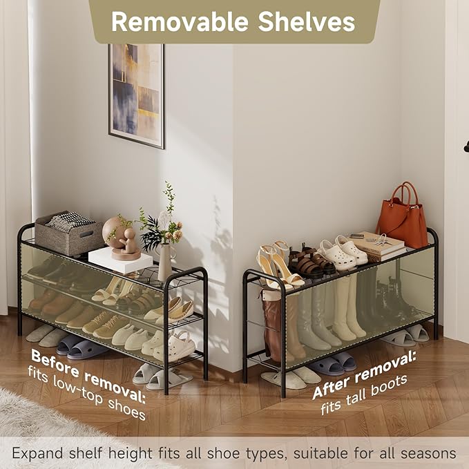 Shoe Rack,Long Shoe Organizer for Closet,Wide Shoe Storage for Entryway,4 Tier Sturdy Metal Free Standing Shoe Shelf