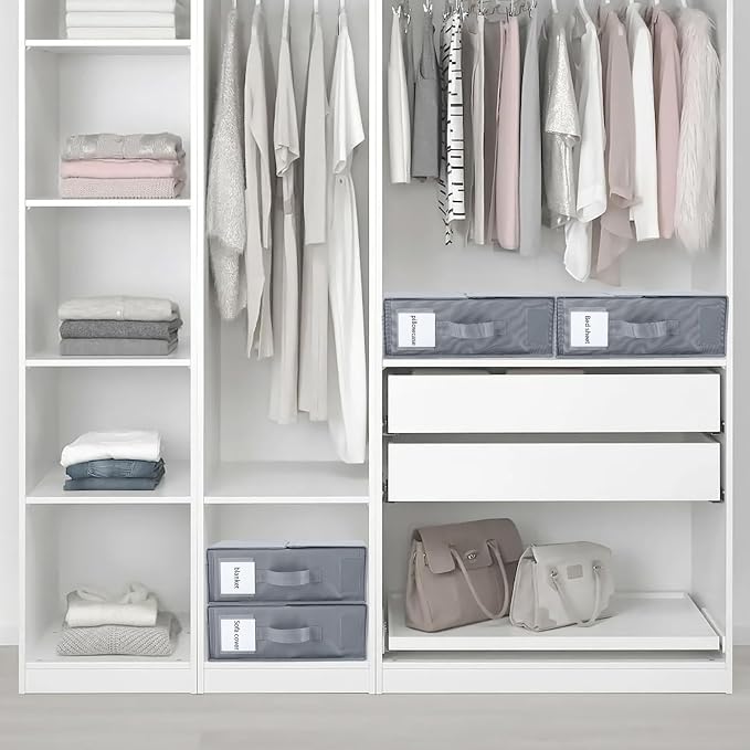 Bed Sheet Organizers and Storage - Foldable Sheet Cube Storage Container with Handles and Labels, Bedding Storage Box for Linen Closet, Wardrobe, Under Bed, Fits King/Queen Sheets, Towels (4 PCS)