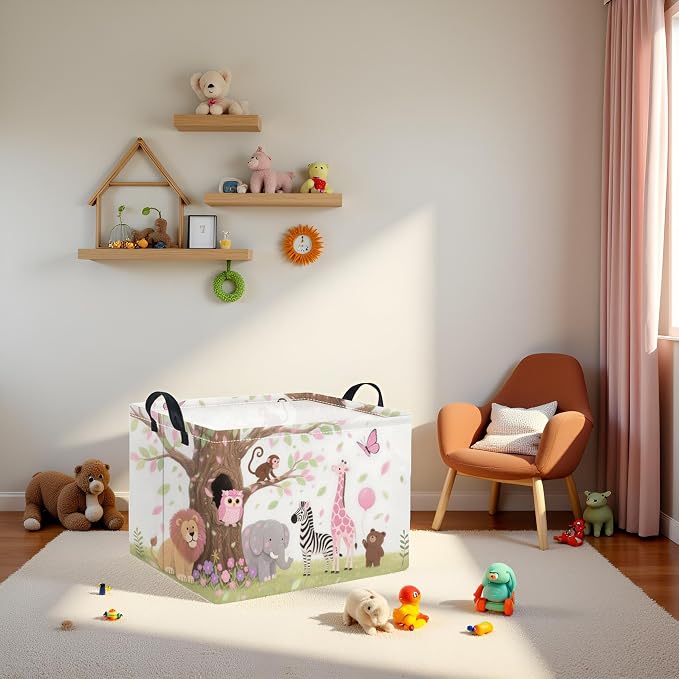 Rectangular Baby Kids Storage Basket for Home Kitchen Girls Cute Storage Bin Organizer Shelf Book Room Decor(Pink Animal)